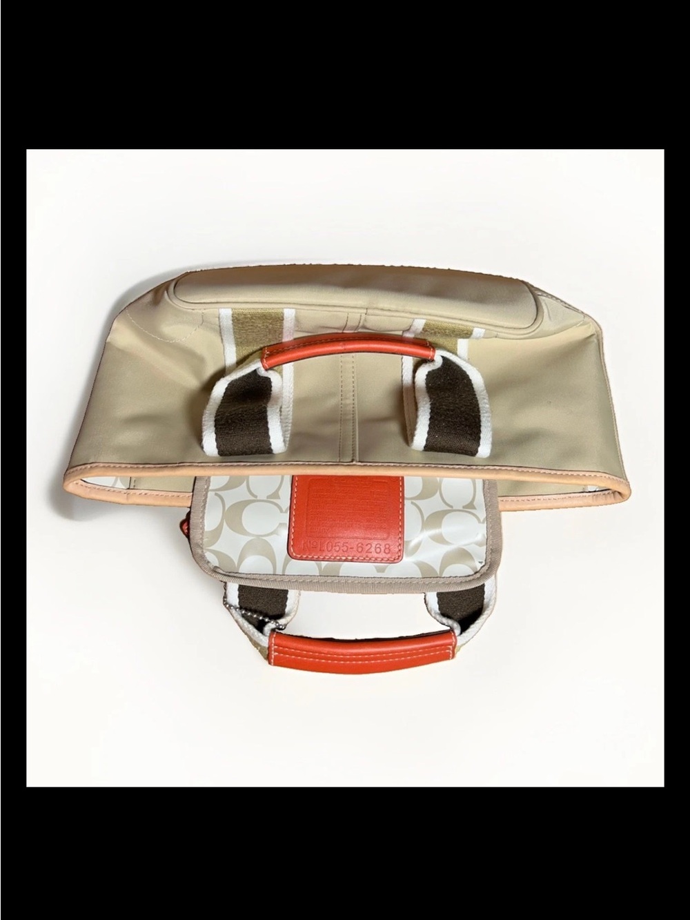 Coach Mini Hamptons Tote,Clutch,Wristlet Set-Khaki Nylon, Vermilion Leather 2005 - Picture 7 of 14